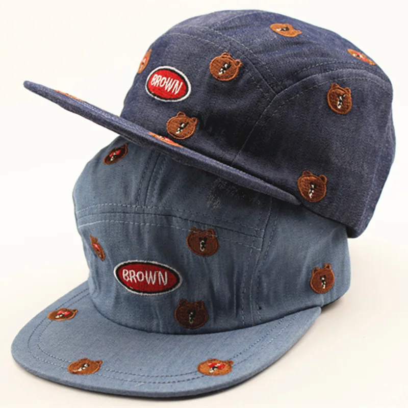 2017 Новые Летние Дети Мультфильм Медведь Вышивка Snapback Регулируемая Плоским вдоль