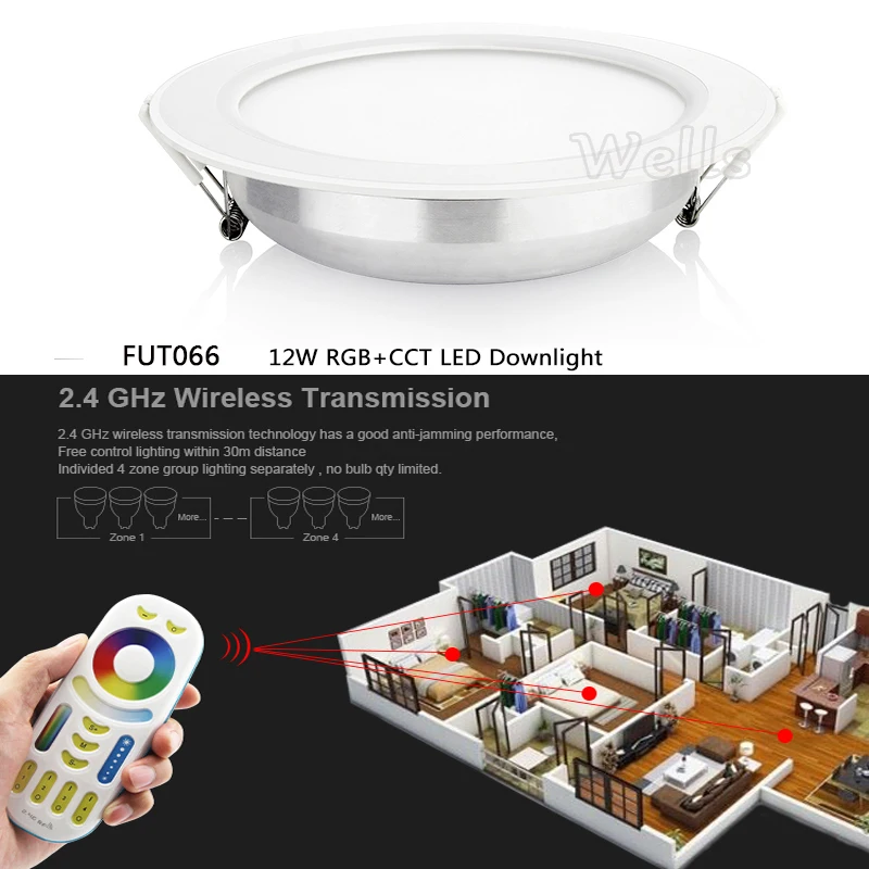 12W RGB+CCT LED Downlight AC110 220V Round Led panel light  can wifi/2.4GHz Remote dimmable Smart indoor ceiling lamp 2700~6500K