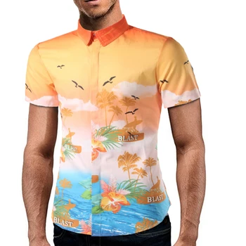 

Men Short Sleeve Shirt Male Shirts Men Shirt Digital Printing Cotton Dress Shirts Hawaiian Camisa Social Masculina XXL
