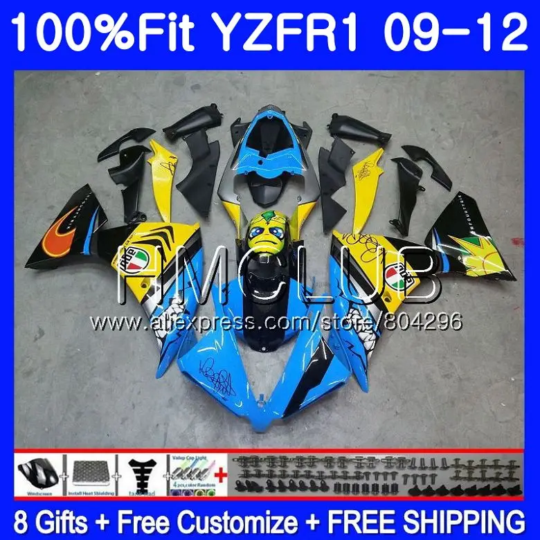 Инъекций для YAMAHA YZF R 1 YZF-1000 YZFR1 с акулой в синем 09, 10, 11, 12, 111HM. 12 YZF1000 YZF-R1 YZF R1 2009 2010 2011 2012 обтекатели