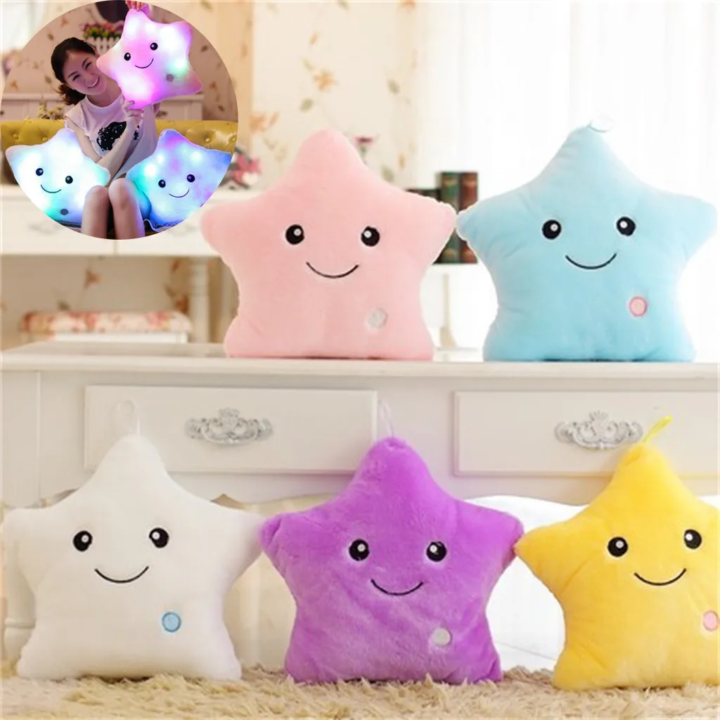 HKFV Magical Unique Lighting Cushion Star Moon Smile Love Heart Shaped Glowing LED Pillow 7 Color Changing Light Up Soft Cushion Best Decor For Home Heart White