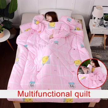 

Multifunction Lazy Quilt with Sleeves Winter Warm Thickened Washed Quilt Blanket 899