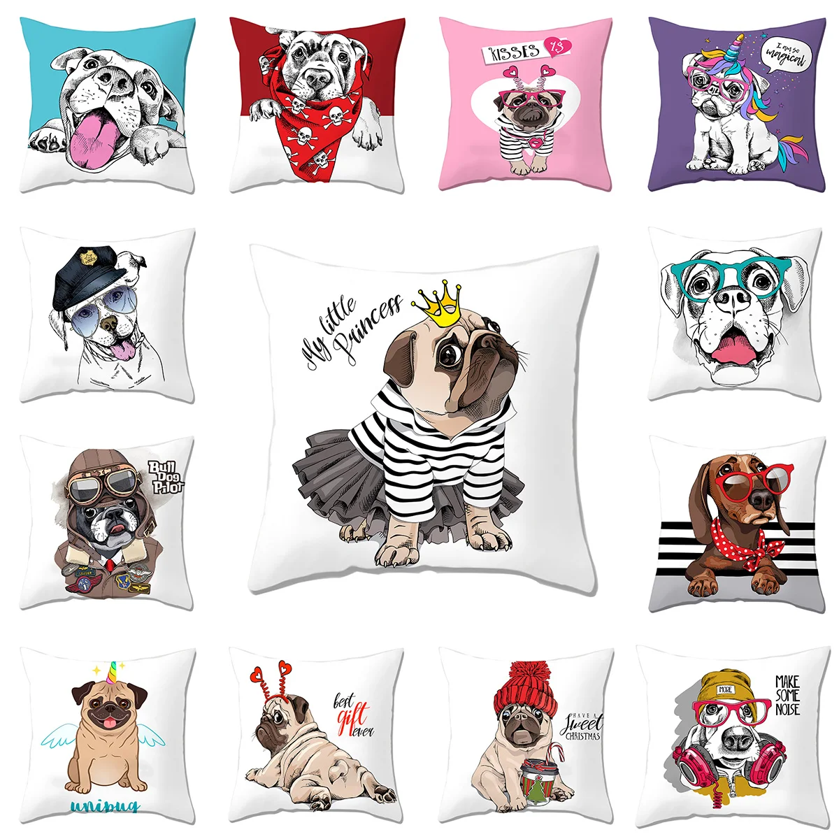 

ZEIMON Lovely Animals Pillow Cushion Decorative Cushion Cover Cute Dogs Pattern Pillowcovers Decorative Home Decor