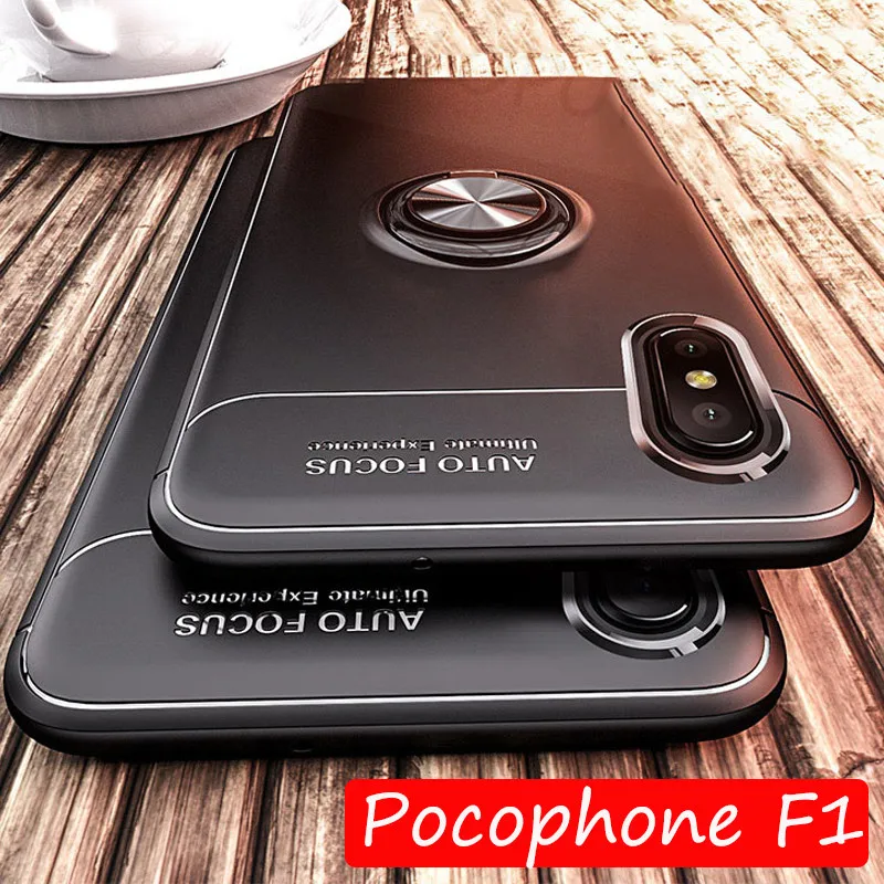 

Shockproof Case for Xiaomi Pocophone F1 Case Magnetic Holder Ring Bracket Case Pocophone F1 Cool Kickstand Silicone Cover