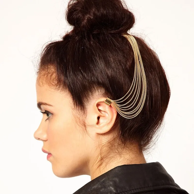 

Fashion Metal Hair Comb Punk Headpiece Multi Layer Gold Tassel Head Chain Headband For Women Jewelry Accessories
