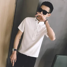 Summer Men's Short Sleeve T-Shirt Men's Embroidered T-Shirt Solid Color Joker Slim Stand Collar Half Sleeve T-Shirt color block stand collar t shirt