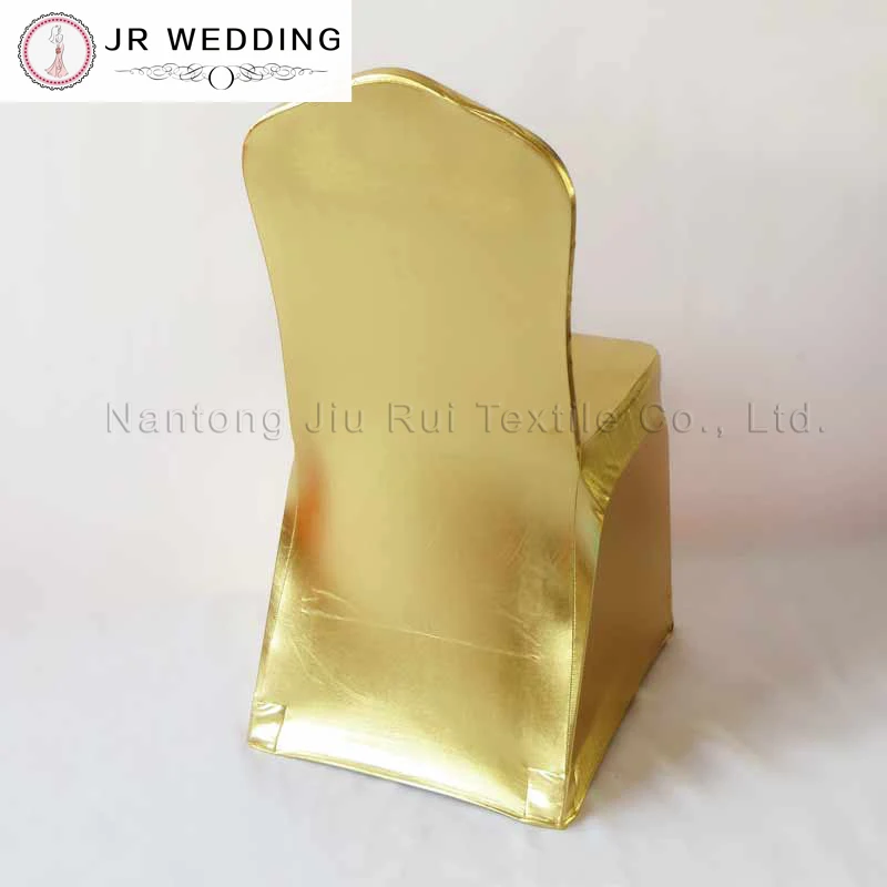 

2pcs Gold Chair Cover Free Shipping Metallic Arch/Flat Spandex Elastic Feet Pocket Flat Front Top Quality For Wedding