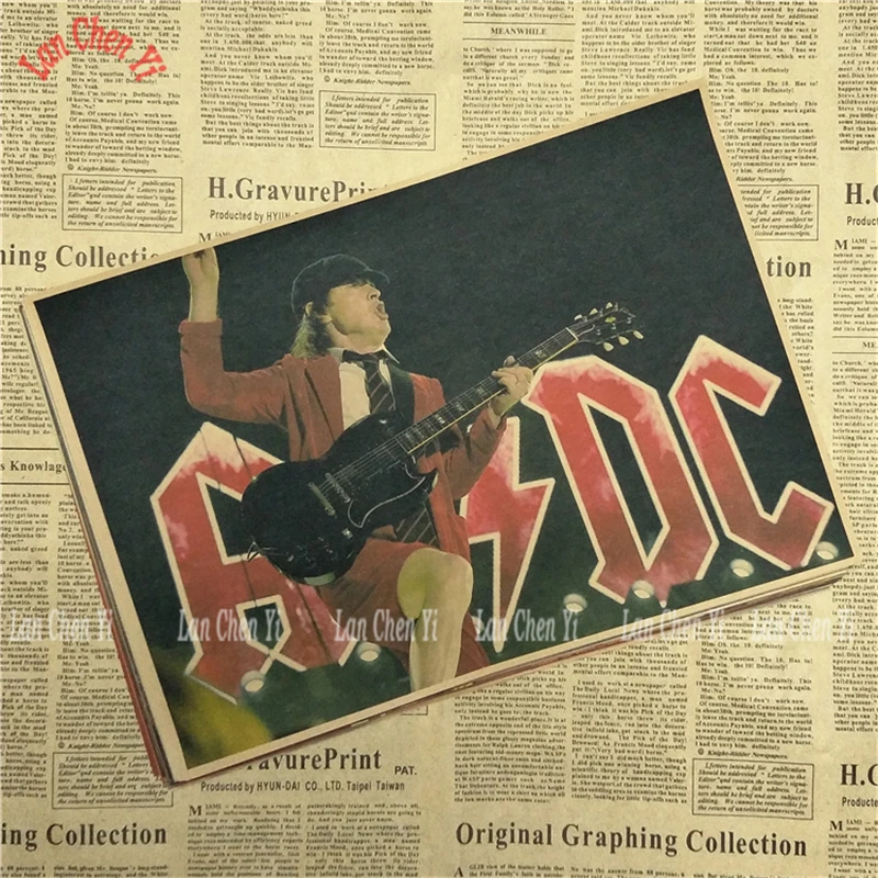 Классический рок-группа ACDC крафт-бумага Плакат Бар Кафе гостиная столовая настенные декоративные картины - Цвет: Зеленый