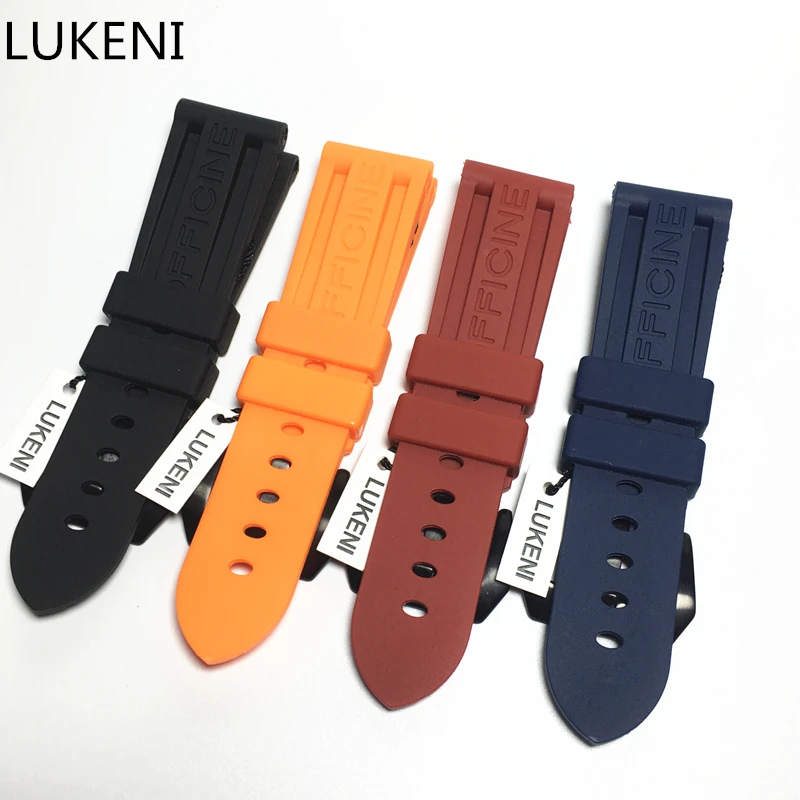 LUKENI 22mm 24mm 26mm Black Blue Red Orange Waterproof Silicone Rubber Watch Band Strap For Panerai PAM With Black Buckle Logo цена LUKENI 22mm 24mm 26mm Black Blue Red Orange Waterproof Silicone Rubber Watch Band Strap For Panerai PAM With Black Buckle Logo цены онлайн