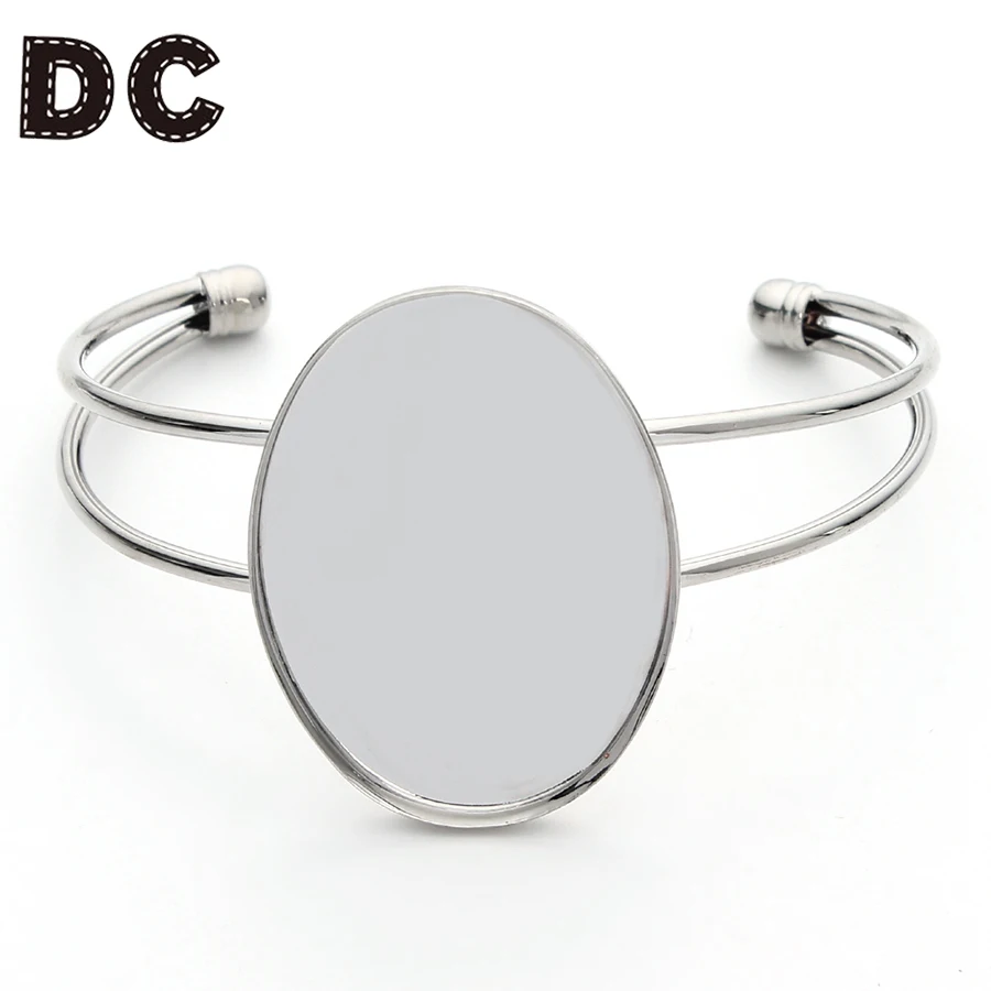 

DC Cabochon Adjustable Opening Vintage Bracelet Settings 40x30mm Cabochons Bases Silver Color Bangle Blanks Trays Accessories