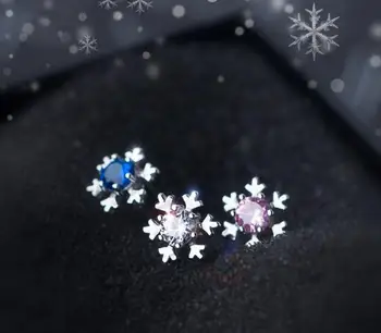

1pair small 4MM*7mm 100% real. Authentic 925 Sterling silver white/blue/ pink Zirconia Snowflake Stud Earrings Fine jEWELRY E46