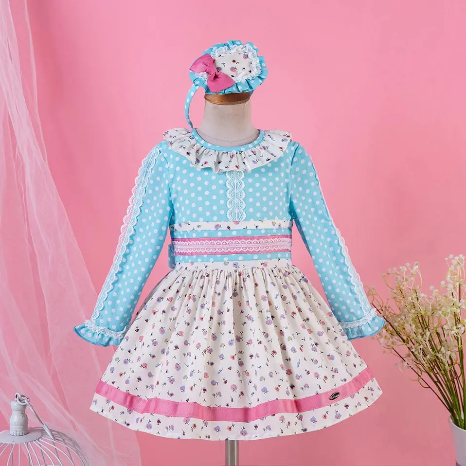 Pettigirl/изысканное платье для девочек; детское платье в стиле ретро; винтажная одежда для малышей; Платья с цветочным принтом и длинными рукавами для девочек