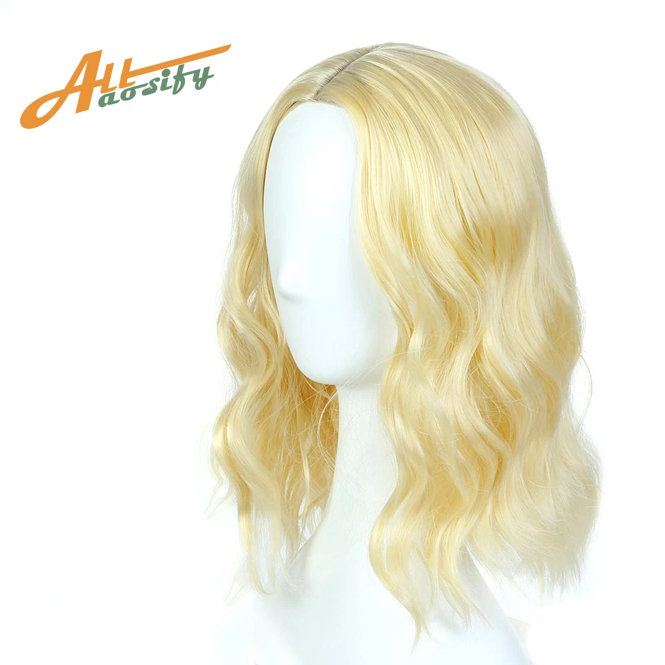 Allaosify Short Curly Bob Wig Blonde Synthetic Wigs for Black Women Hair Net Included Short Wavy Curly Bob Hair