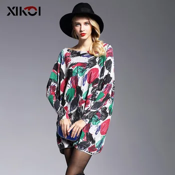 

XIKOI Oversize Sweater Women Jumper Fashion Long Batwing Sleeve Pullover Print Slash Neck Pullovers Knitted Women Sweaters