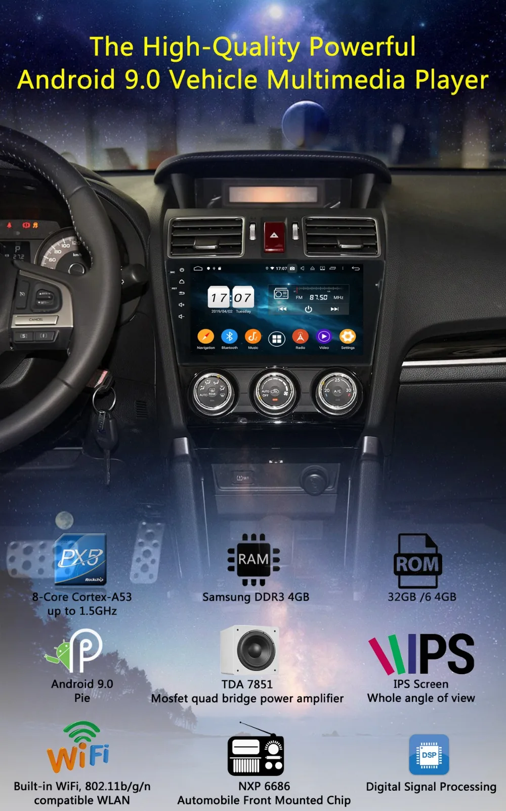 " ips Android 9,0 8 ядерный 4G+ 64G Автомобильный Радио Мультимедиа gps CarPlay DSP Parrot BT для Subaru Forester XV 4 2013