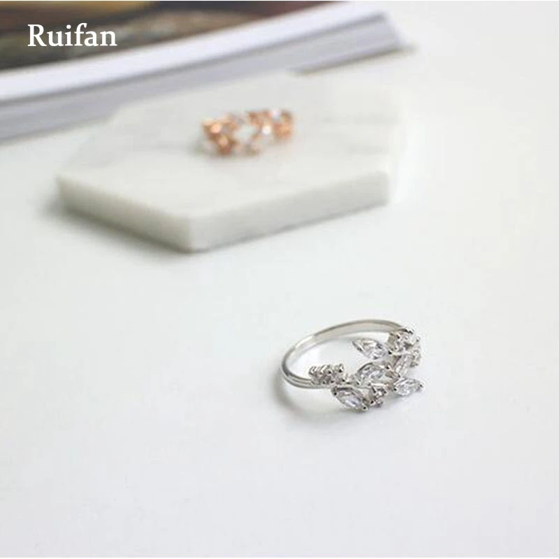 Ruifan 2 Color Pure 925 Silver Leaf Finger Ring Girls Jewelry Kids Birthday Party Teacher Gift Women Personalized Rings YRI010 Fine Jewelry