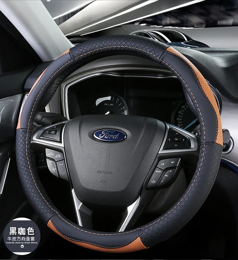 Верхний слой кожаный руль чехлы для Ford EcoSport Escape Kuga Expedition EL Max Explorer Galaxy S-Max F-Series Raptor