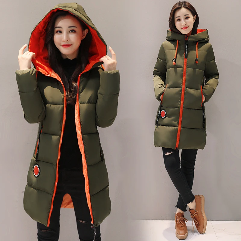 Новинка, зимняя куртка, женский пуховик, женское длинное пальто, Плотная хлопковая одежда, модная куртка с капюшоном - Цвет: Army Green