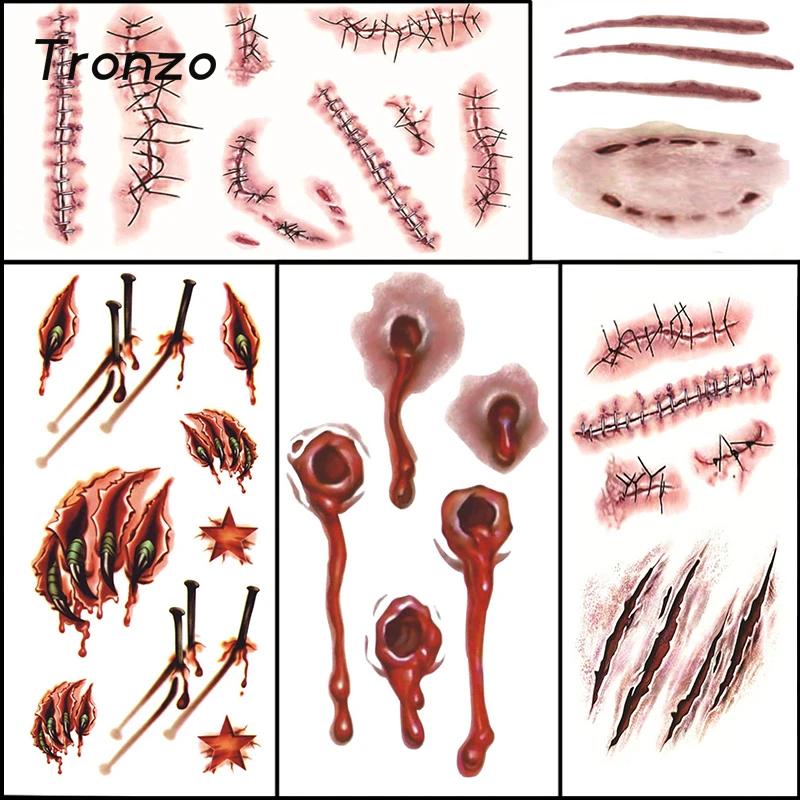 tronzo hot halloween tattoos sticker zombie scars with fake scab bloody makeup halloween decoration horror wound props - Bloody Halloween Decorations tronzo hot halloween tattoos sticker zombie scars with fake scab bloody makeup halloween decoration horror wound props - Bloody Halloween Decorations