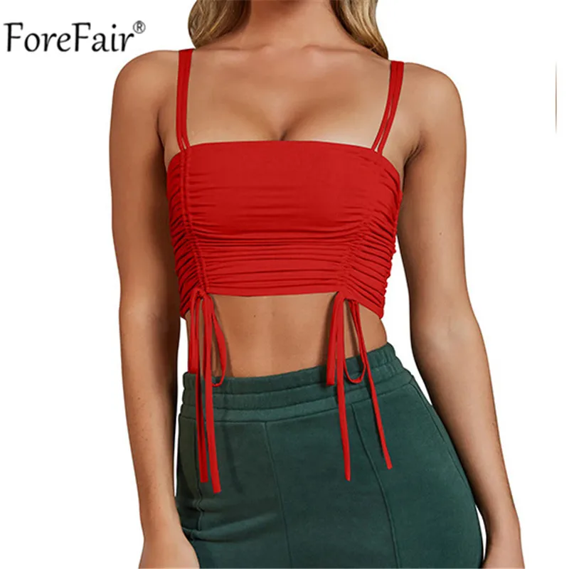 

ForeFair Sexy Women Crop Top Backless Bandage Summer Cami Tops White Black Red Woman Tank Top Short Spaghetti Strap Streetwear