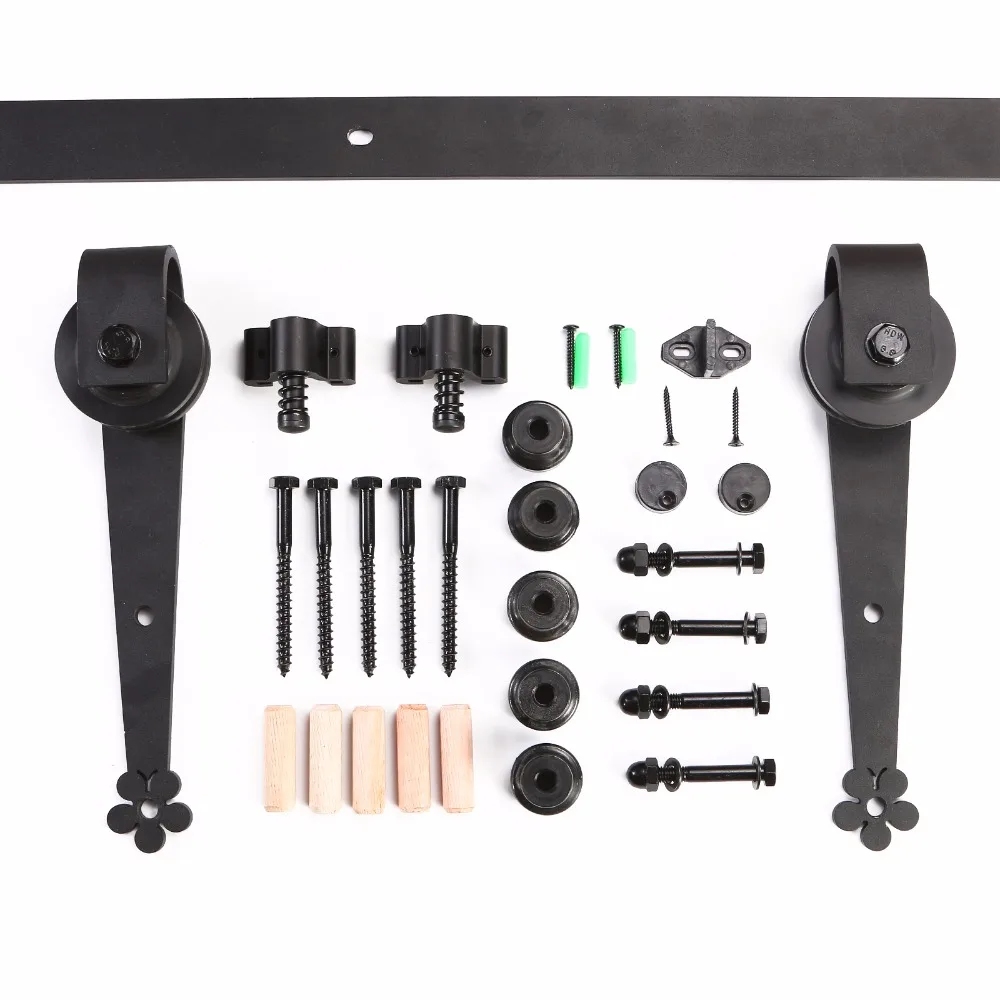 LWZH 14ft/15ft Black Country Style Carton Steel Plum Flower Sahped Sliding Barn Door Closet Door Hardware Kit for Single Door