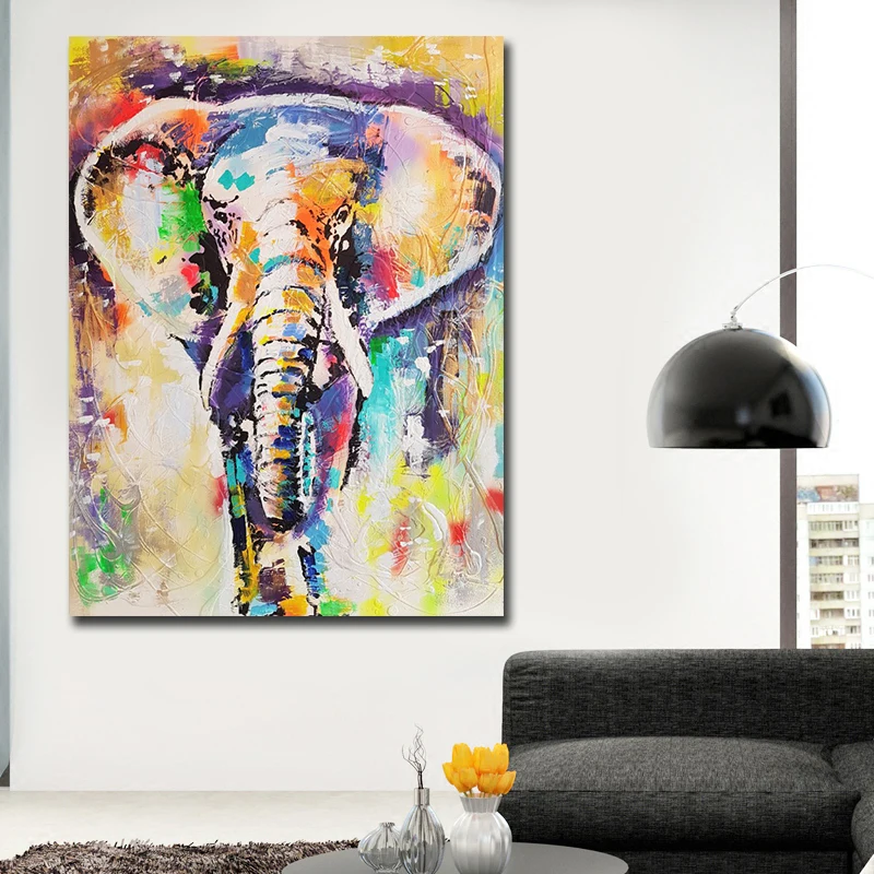 Modern Handpaint Elephant Oil Printed Canvas Paintings Posters Prints Kids room Wall Art Picture Cheap Home Decor no frame