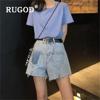 

RUGOD loose Burr denim shorts new arrival Old pocket high waist slim pantalones cortos mujer
