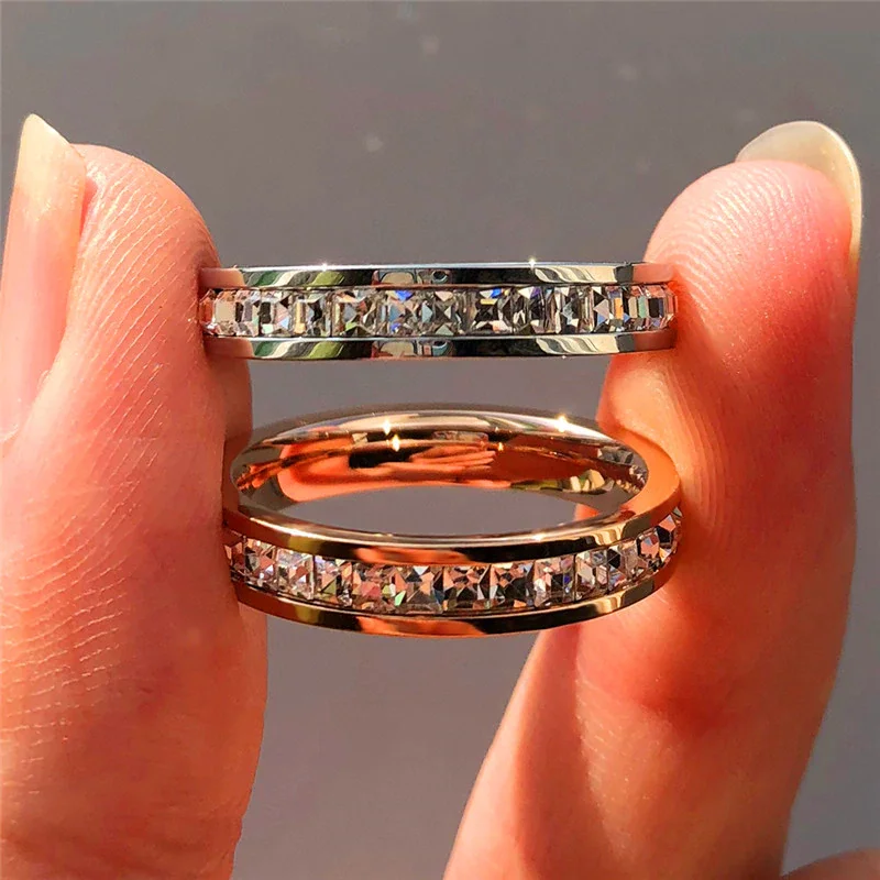 

Brand New Stainless Steel Rings for Women Crystal CZ Stone Rings Gold-color Wedding Bands Ring for Women Men Jewelry Engagement