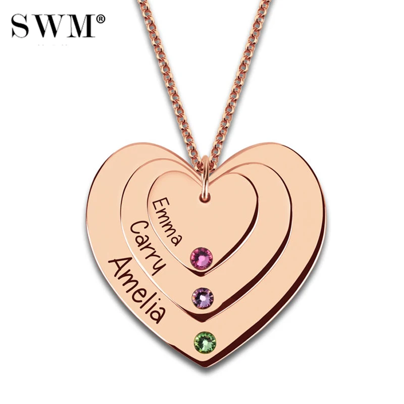 Costume Name Triple Love Heart Pendant Necklace Custom Letter Necklaces Rose Gold Chain with Birth Stones Collier Femme Mom Gift цена Costume Name Triple Love Heart Pendant Necklace Custom Letter Necklaces Rose Gold Chain with Birth Stones Collier Femme Mom Gift цены онлайн
