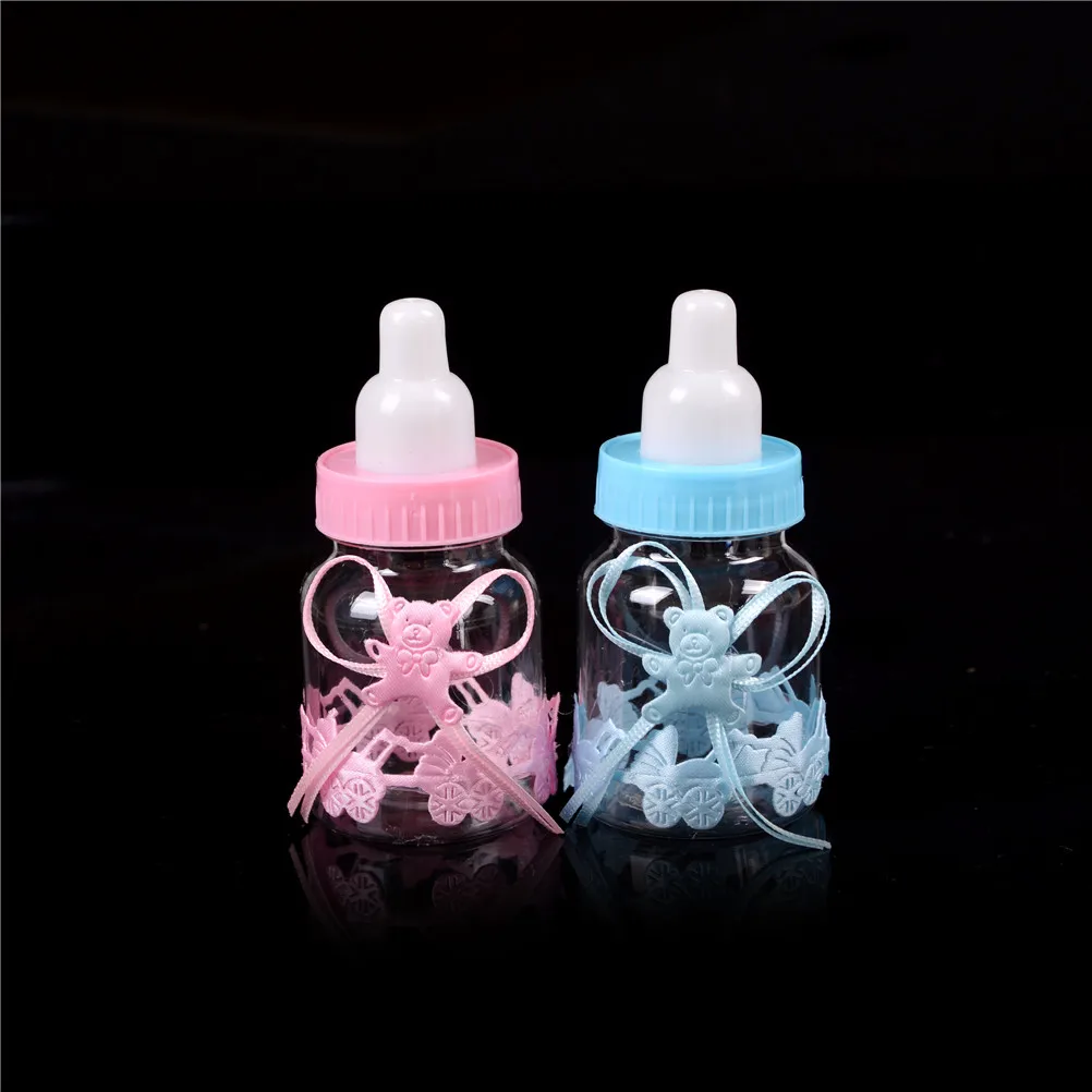 

12Pcs fillable box bottle bear ribbon baby shower baptism christening birthday for Party Decorations Wedding Sugar Candy Box