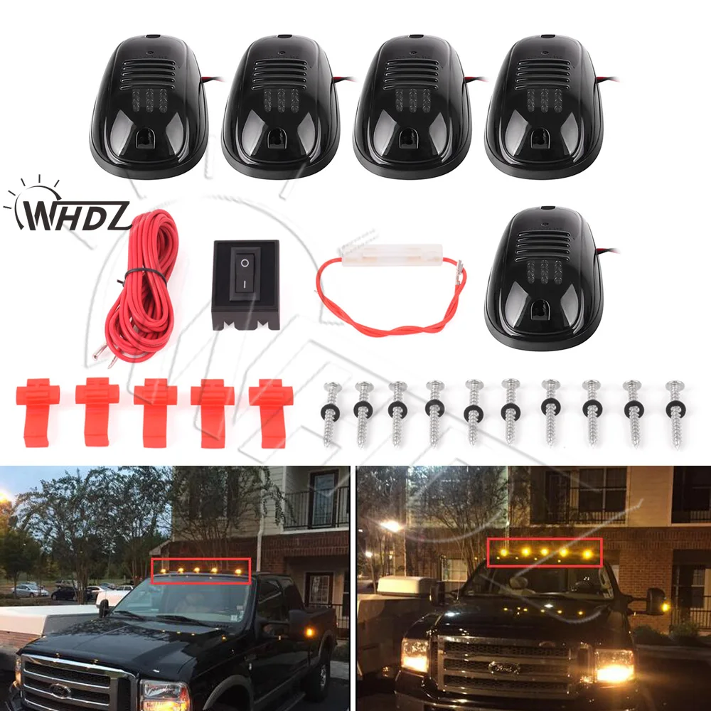 WHDZ 5pcs Amber Yellow LED Cab Roof Top Marker Running Clearance Lights For Ford Truck SUV
