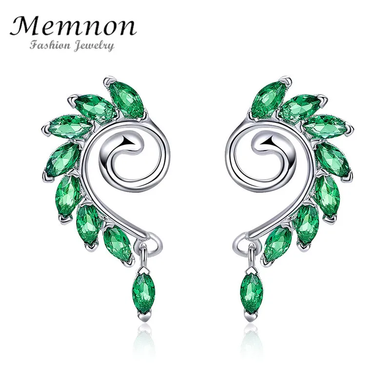 

Memnon fashion earing 925 Sterling Silver Green CZ Tree Leaves Tree Leaf Stud Earrings For Women Silver brincos earring Jewelry