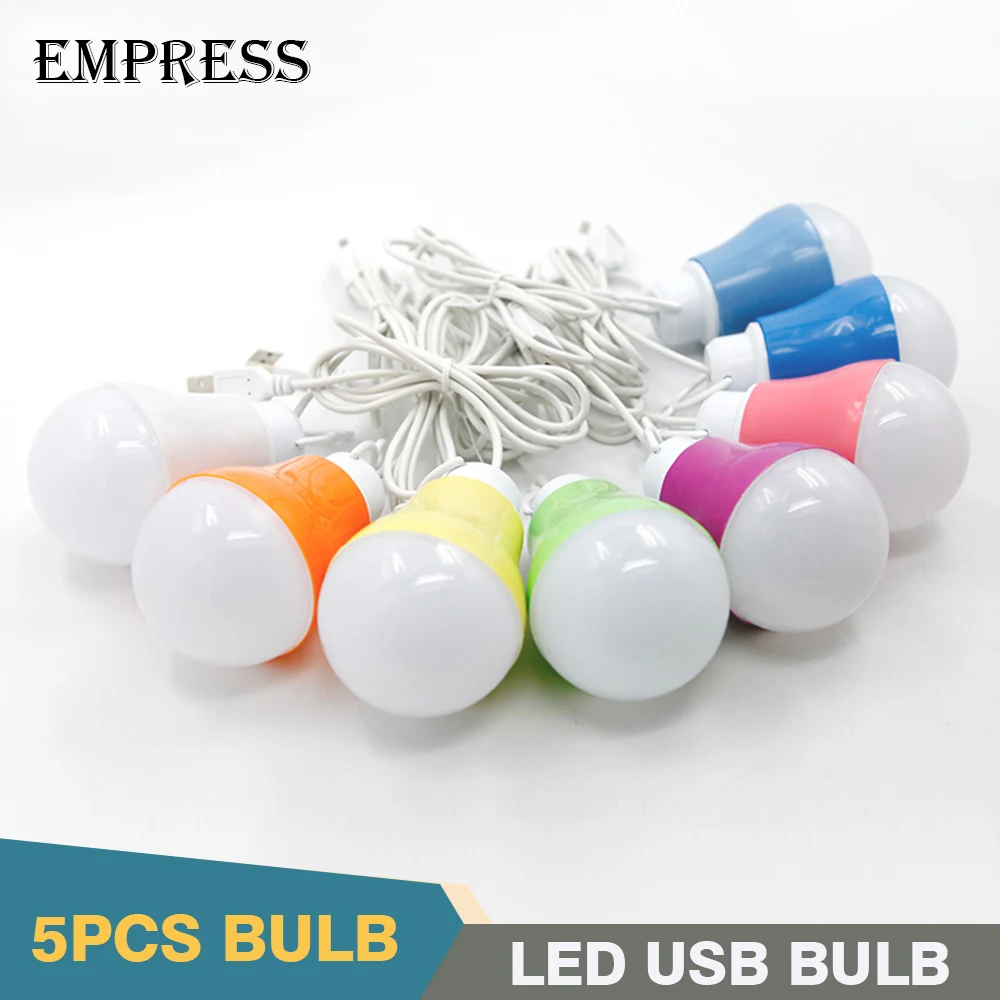 

5pcs Colorful LED USB Bulb Light PVC 5V 5W Energy Saving Ampoule LED 5730 For Hiking Camping Power Bank Notebook Portable Lamp