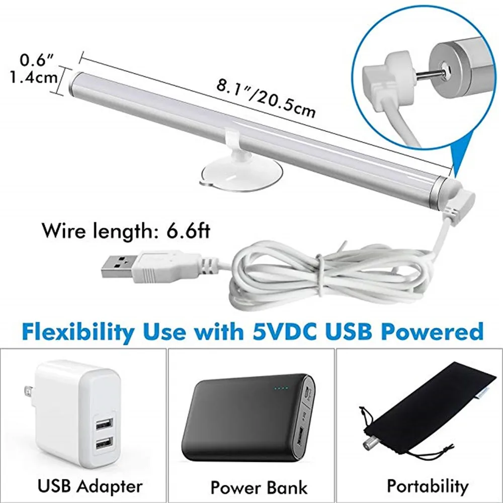 الغرور ضوء USB LED المكياج ضوء مرآة زينة للحمام ضوء عدة مع 3-مستوى سطوع عكس الضوء ، المحمولة و دائم ، الأبيض