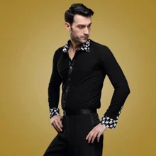 Для мужчин латины Танцевальный костюм Для мужчин's с длинными рукавами спандекс черный и белый юбка для латиноамериканских танцев для Для мужчин Латинской конкурс танцев рубашки для мальчиков