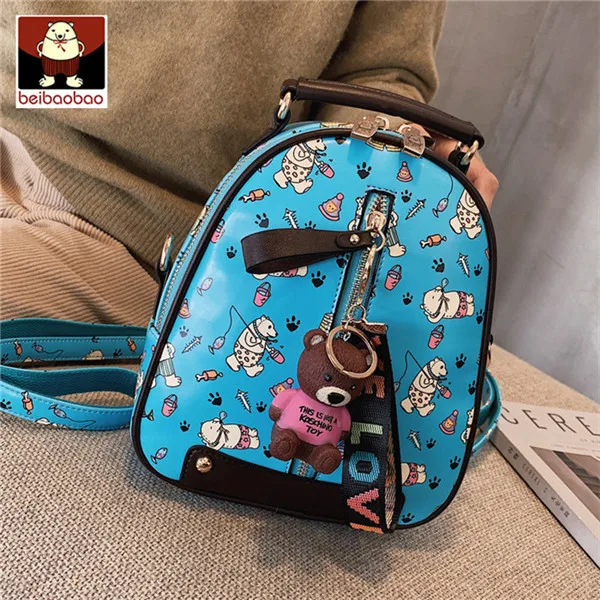 Beibaobao модный мультяшный медведь дизайнерская двойная сумка на плечо мини-рюкзак женский рюкзак женская Милая школьная сумка для девочек Дорожная сумочка - Цвет: light blue