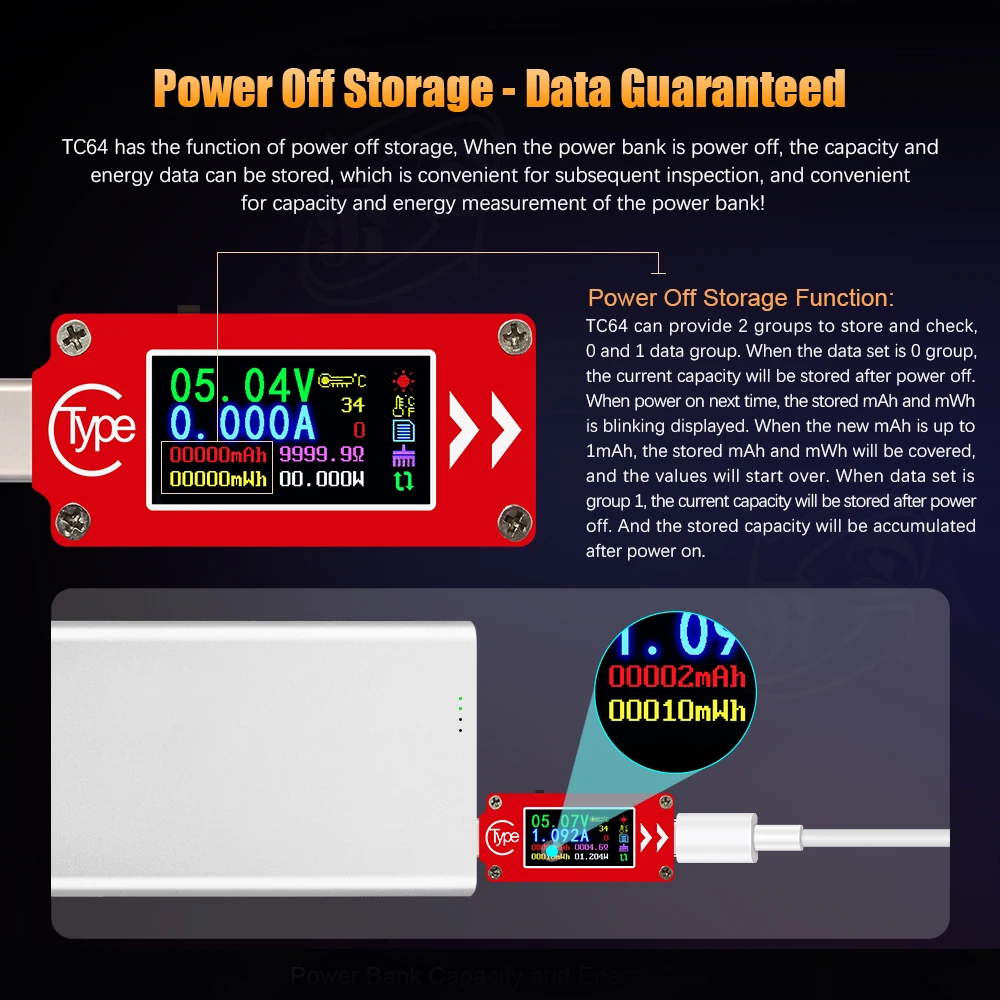 TC64 type-C цветной ЖК-дисплей USB Вольтметр Амперметр Напряжение измеритель тока мультиметр батарея PD Зарядка банк питания USB Тестер