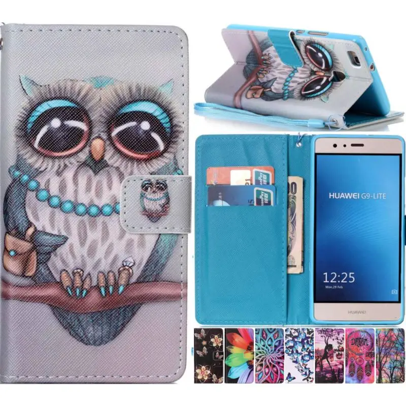 

Case For Huawei P9 Lite Y3II Y5II Y6II P9Lite P9Mini Leather Phone Case Pattern Flower Butterfly Owl Cover Flip Wallet Bag P03Z