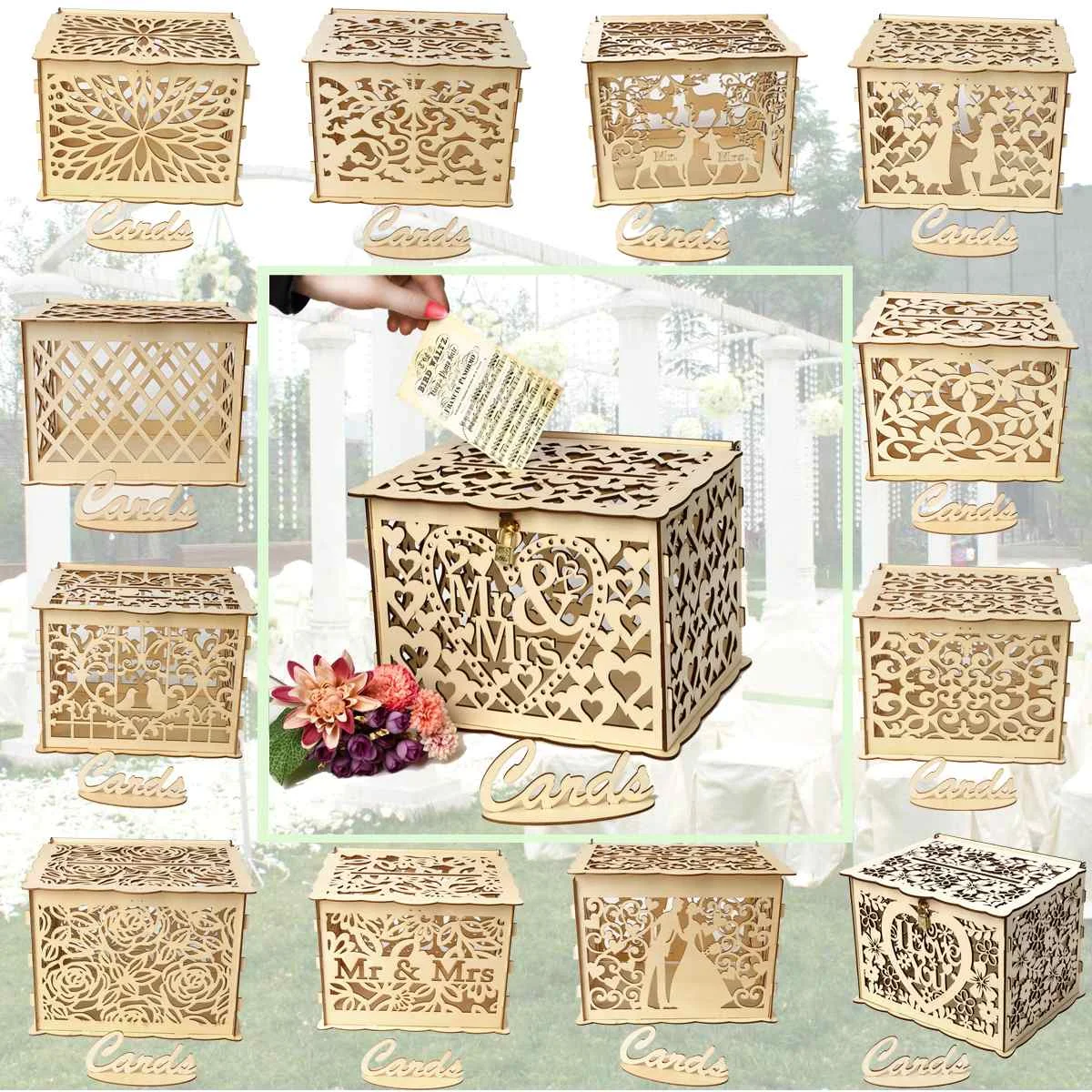30x24x22.5cm DIY Wedding Gift Card Box Wooden Money Box ...