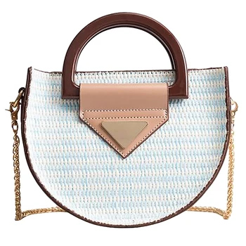 

Straw Bags For Women Small Half Moon Handbag Chain Shoulder Messenger Bag Crossbody Handbag Summer Beach Bag