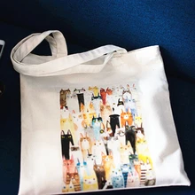 Yile молнии хлопок холст эко хозяйственная сумка принт кошка группы D085