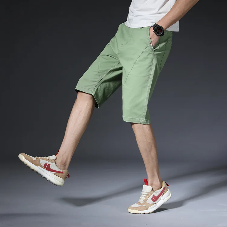 Новые тонкие повседневные Прямые брюки-трубы, летние тонкие большие мужские хлопковые брюки с пятью точками