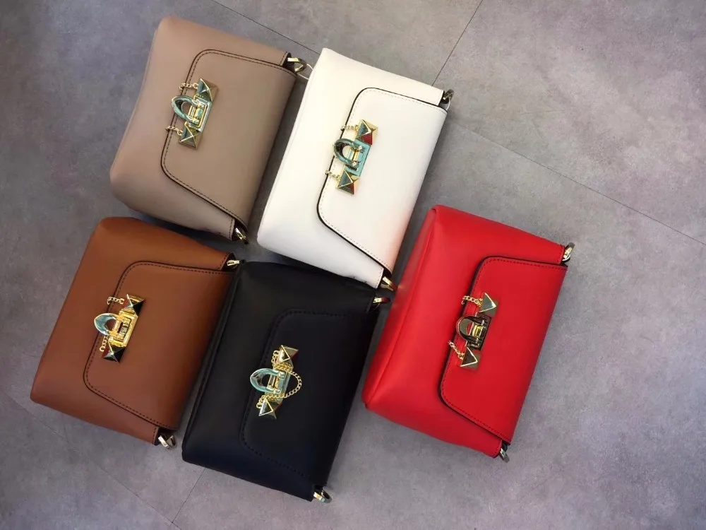 

free shipping Spring, summer, the new mini leather small square rivet small leather bag solid-colored wide shoulder strap lock s
