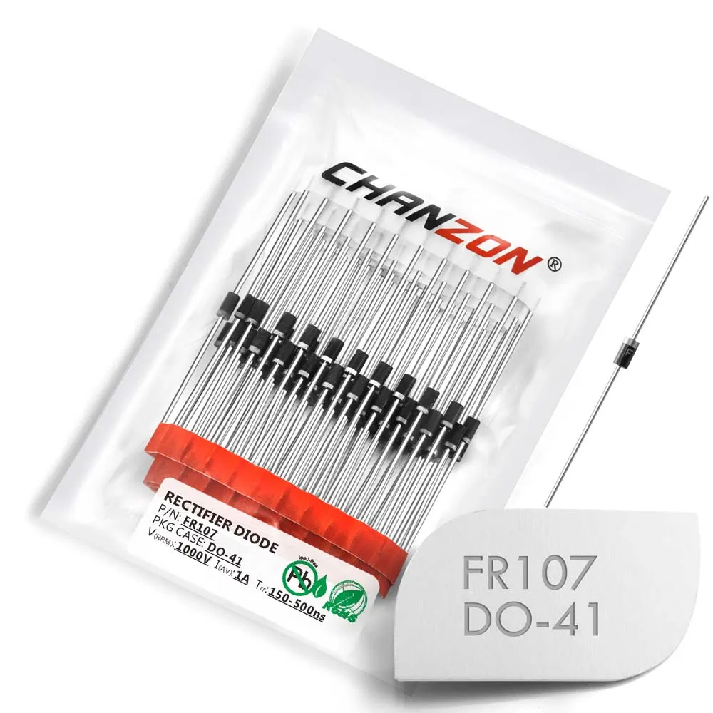 (100 pièces) FR107 Diode de redressement à récupération rapide 1A 1000 V 150-500ns DO-41 (DO-204AL) axiale 1 ampères 1000 volts FR 107 Diodes