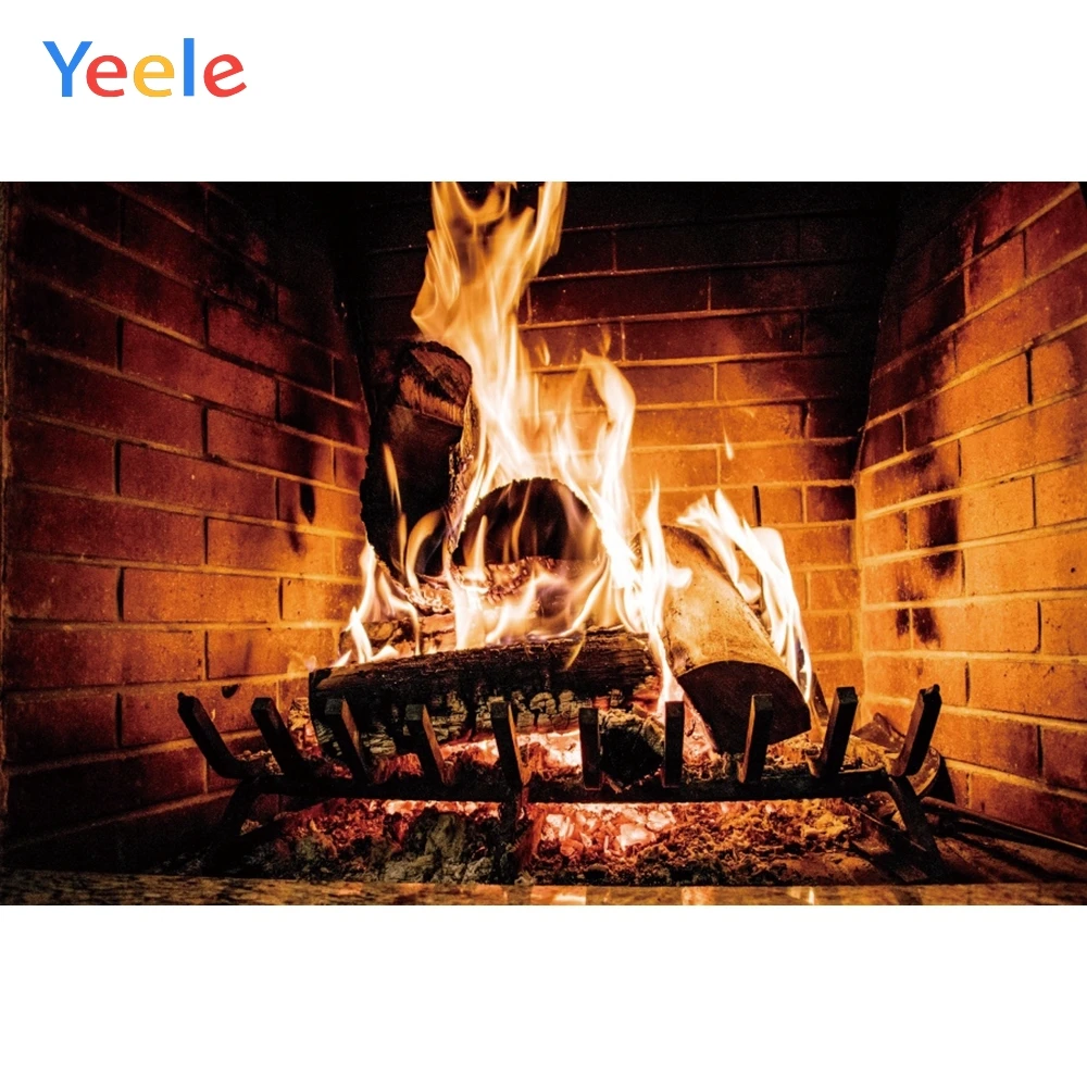 

Yeele Fireplace Red Bricks Flame Warm Vitality Wood Photography Backdrops Personalized Photographic Backgrounds For Photo Studio