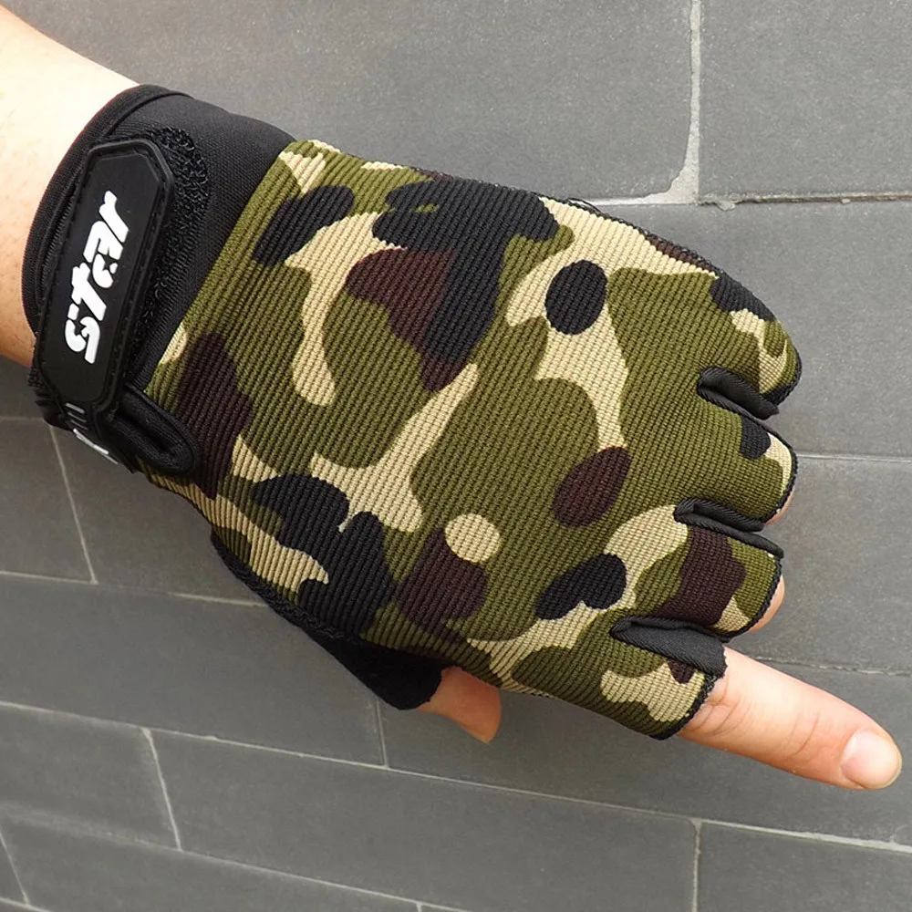 Камуфляжные мужские и женские спортивные тактические перчатки с полупальцами, противоскользящие перчатки для вождения, велоспорта, тренажерного зала, фитнеса, тяжелой атлетики