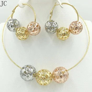 

Women Jewelry Sets Dubai 2018 Unique Design Mix ROSE color 3 C0L0R Tone Round earrings for women Pendant gold necklace