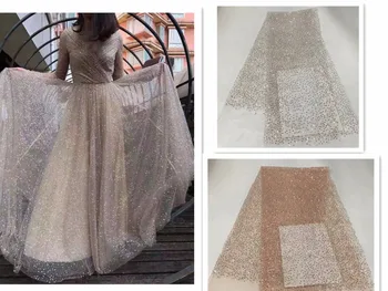 

2018 Latest French Nigerian Laces Fabrics High Quality Tulle African Laces Fabric Wedding African French Tulle Lace Golden white