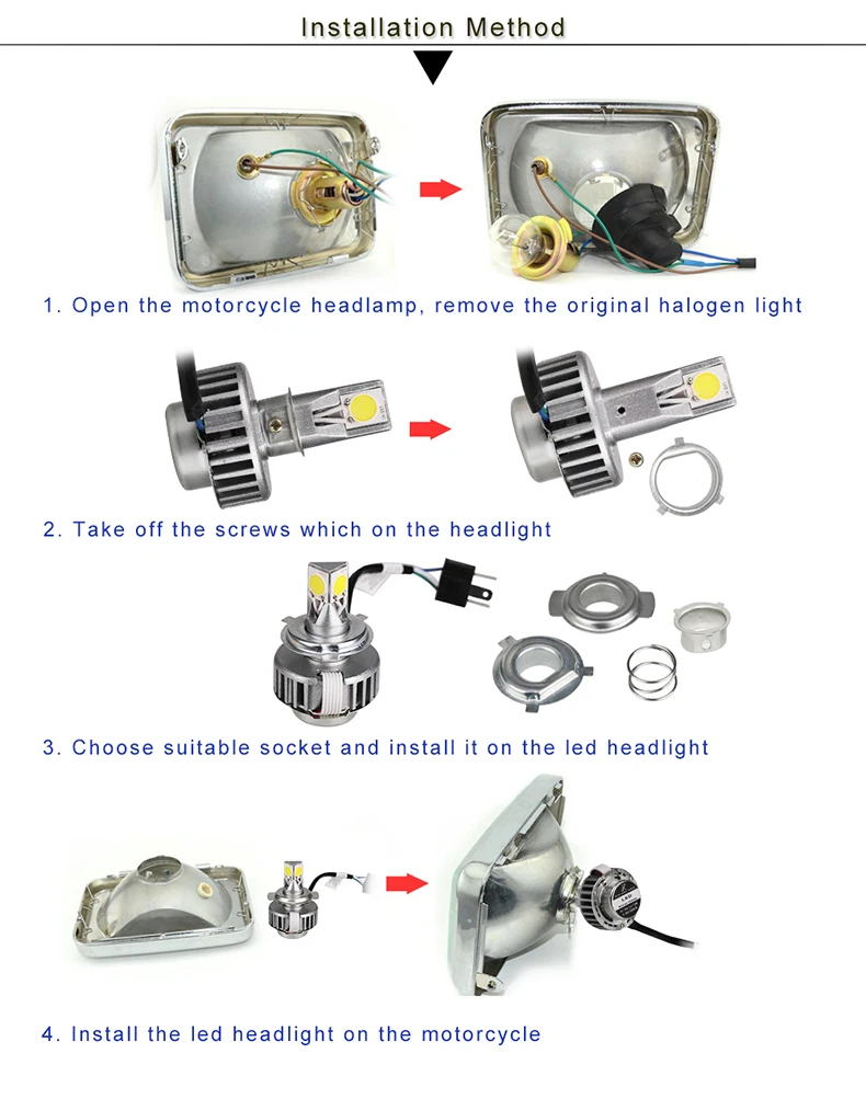 FISHBERG H4 LED Motorcycle Headlight 18W Hi/Lo Beam 6000K 1800LM High/Low Conversion Kit PH7 PH11 Motorcycle LED Headlamp