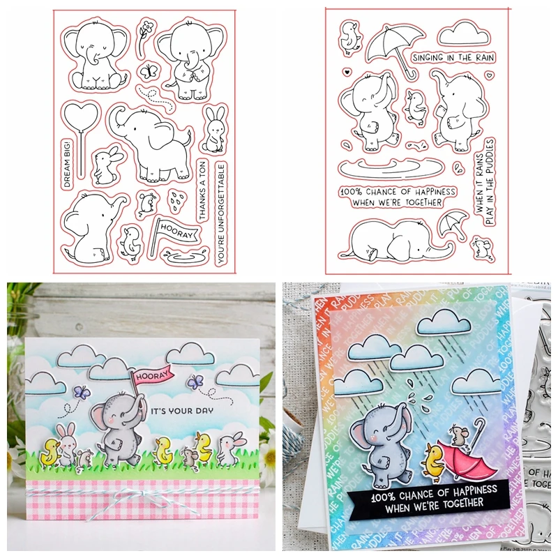 Набор прозрачных силиконовых штампов Elephant Play Friends для рукоделия